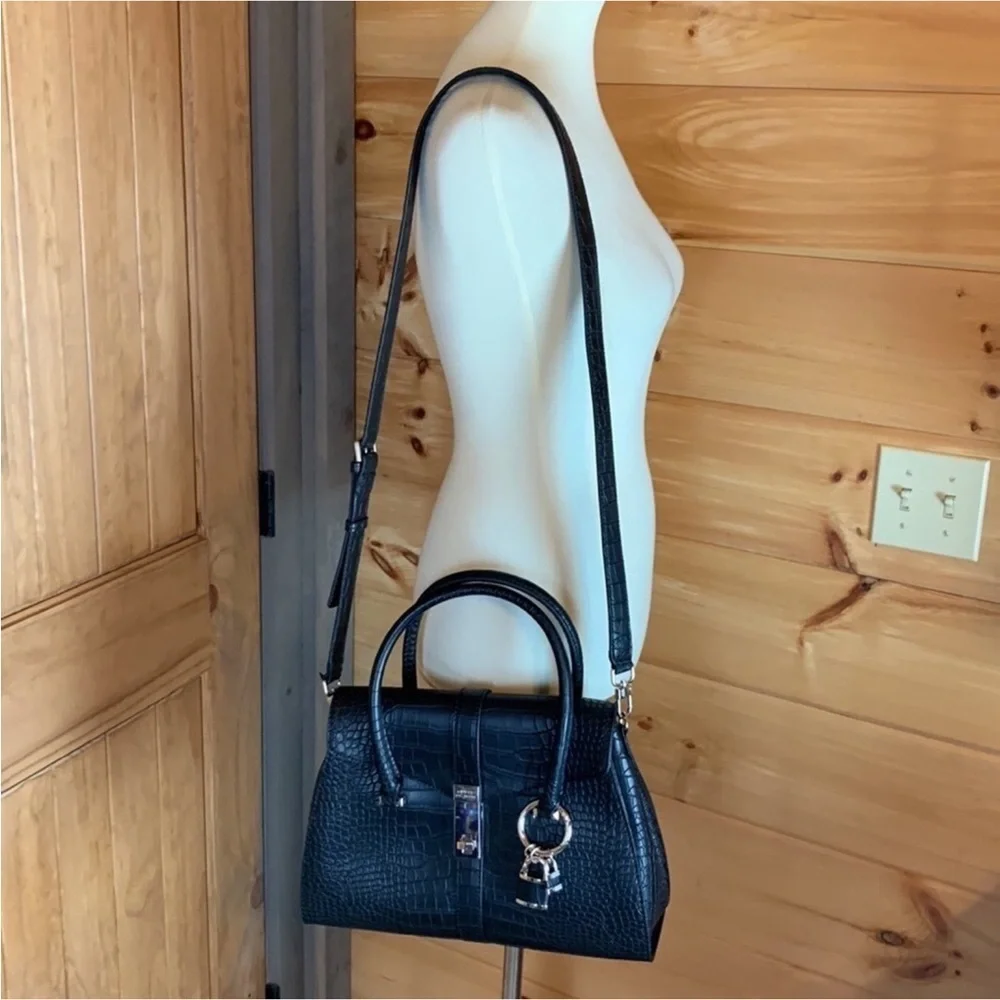 Guess Asher croc embossed black satchel handbag New with tag